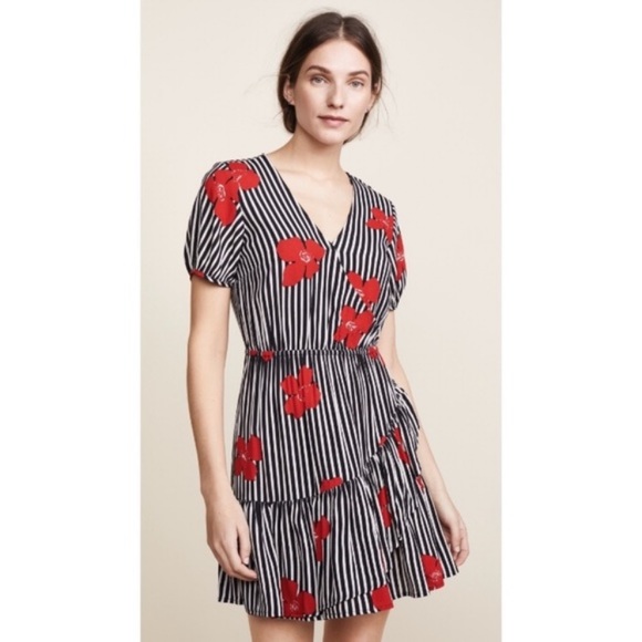 Madewell Dresses & Skirts - Madewell Candied Orchid Floral Wrap Dress Ruffle Hem Striped Size 2 NWT